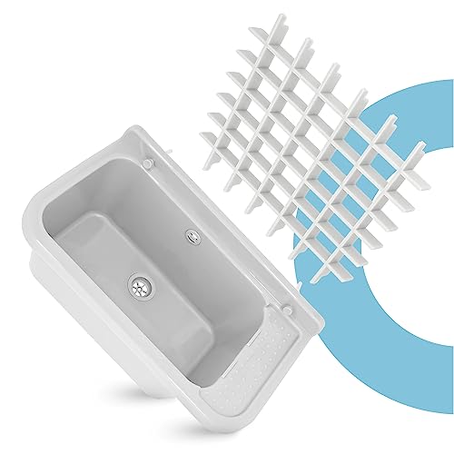 Miniatura 2 de Lavabo De Cámara Fregadero Industrial 50 X 34 X 21 Cm Blanco Con Estante Y Parrilla 36 X 30 Cm Profunda Lavadero Exterior Comercial Lavamanos Jardín Garaje Lavandería Baños Fábrica