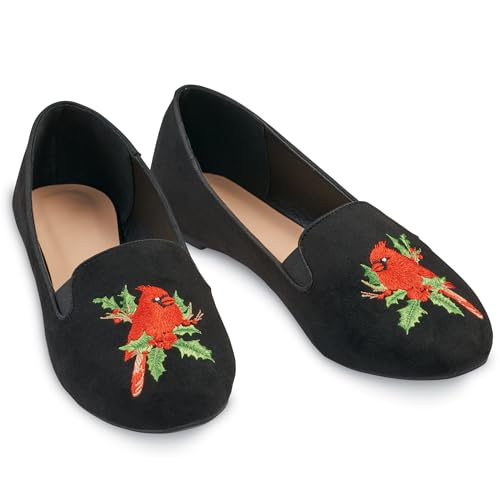 Collections Etc Comfortable Embroidered Cardinal Cushioned Insole Flats