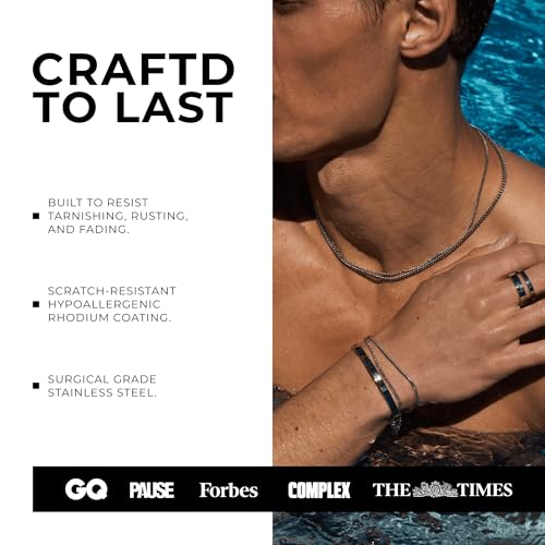 CRAFTD | Silver Curb Link Chain | Durable Rhodium & 316L Stainless Steel | Waterproof, Heat & Sweat Resistant | Gifts for Men | Men's Jewelry |4