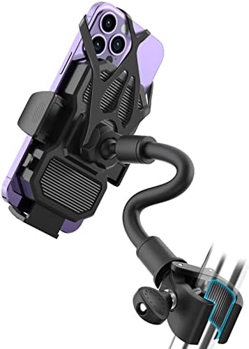 Charchendo Gooseneck Phone Mount for Indoor Cycling Bike, Universal Exercise Bike Phone Holder with 360° Adjustable Security Bands Compatible with iPhone 14 13 12 11 Pro Max, Samsung More Smartphone