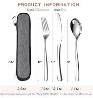 MURRI&MURRDI Besteck Set für 1 Personen, 3 teilig Mehrweg Flatware Set, Besteck Edelstahl Spiegelpoliert, Camping Messer Gabel Löffel mit Tasche, Spülmaschinenfest (3 Silbrig) – Ansicht 3
