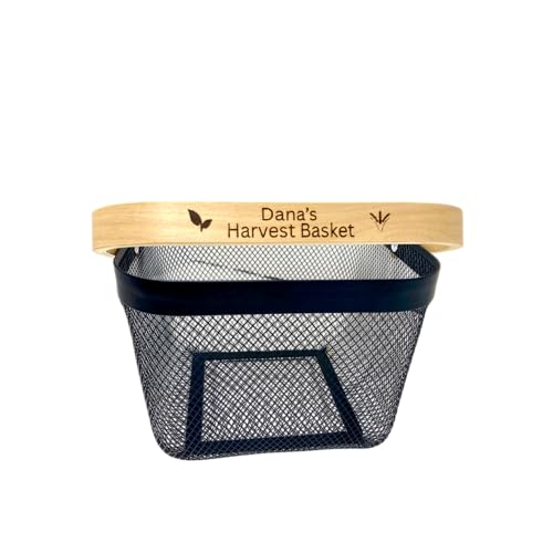 PersonalizedMetal Mesh Harvest Basket with Custom Engraved Handle, Gift For Gardeners, Vegitable Harvesting Basket, Gardening Tools 9x7x7in