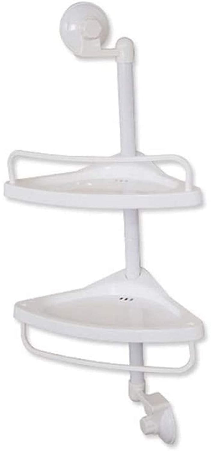 No Drilling Bathroom Corner Shelf Wall Mounted Shower Caddy Toilet Suction Up White Stand Kitchen Holder 2 Tier