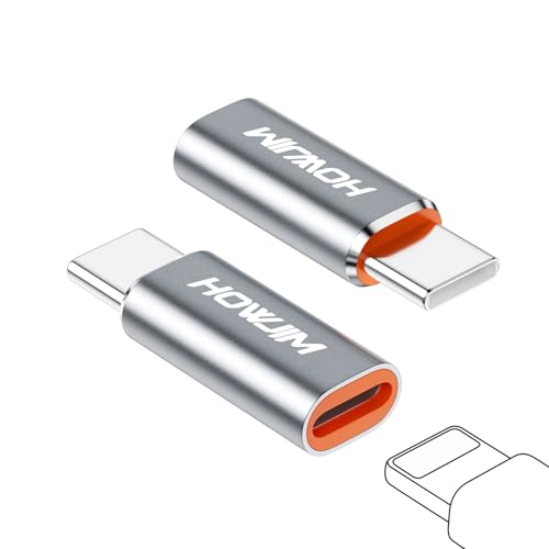 HOWJIM Adattatore Light-ning a USB C 2 Pezzi,PD27/66W Ricarica Rapida Trasmissione Dati,Adattatore Light-ning Femmina a USB C Maschio per Phone 17/16/15 Pad G-alaxy X-peria,Non Per Cuffie/OTG Grigio