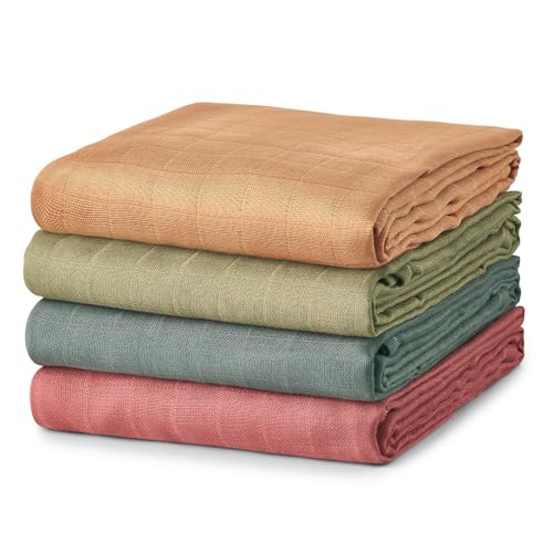 Image of Ankyle Soft Muslin Swaddle Blankets, 47 x 47 inches, 4-Pack Breathable Baby Blankets for Newborns, Brown