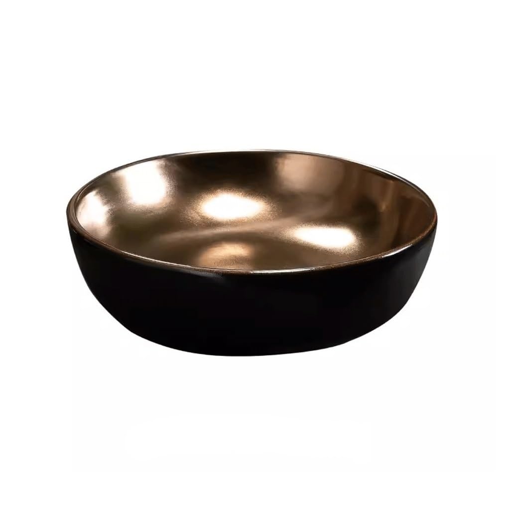 Gljtuo One Color Bathroom Sink Vessel Above Counter Basin Outside Black Gold Inside Round Bathroom Countertop Washbasin Wash Basin Single Basin Household Ceramics Vessel Sink,-A,-A
