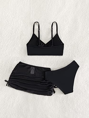 Verdusa Girl's 3 Piece Bikini Swimsuits Bathing Suit With Cover Up Beach Skirt Black 11-12Y #TOP1