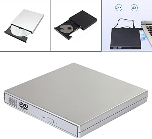 prasku USB 2.0 External DVD Drive Recorder Portable Player Writer High- Recorder Dual Interface for Laptops Desktop, Silver