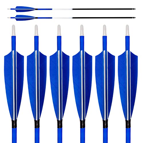 Archery Sharly Feather Arrows 30 Inch Feather Fletched Arrows Carbon Fiber Archery Hunting Arrows For Recurve & Compound Bow,Traditional Bows (Blue White 6-Pack) #TOP1