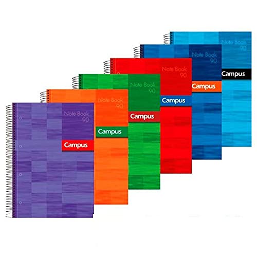 Campus University - Cuadernos A4 Cuadrícula 5mm, Tapa Extradura, 120 hojas, Pack de 4 blocs perfectos para uso escolar, oficina y hogar, Colores Surtidos (4 unidades)