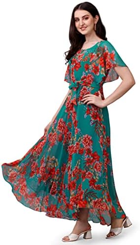 Fashion2wear Women's Georgette Floral Digital Print Short Sleeve Full-Length Fit & Flare Long Gown Dress for Girls (ET-CYWN-E1LE)