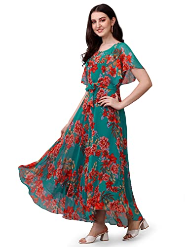 Fashion2wear Women's Georgette Floral Digital Print Short Sleeve Full-Length Fit & Flare Long Gown Dress for Girls (LN-X9TQ-MN1D)