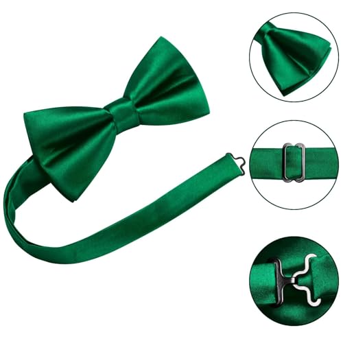 Image of Hi-Tie 5Pcs Mens Solid Color Silk Tie Satin Pretied Bowtie Lapel Pin for Men Handkerchief Cufflink Wedding Gift Box