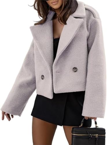 Image of ECDAHICC Womens Wool Blend Cropped Trench Coat Fall Winter Pea Coat Double Breasted Blazer Jackets Fashion Coat(AP,M)