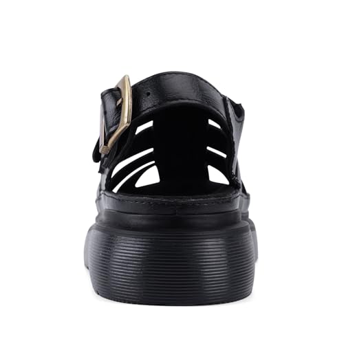 Image of Platform Sandals for Women Chunky Ankle Buckle Casual Open Toe Comfortable Flower Decoration Fisherman Sandals