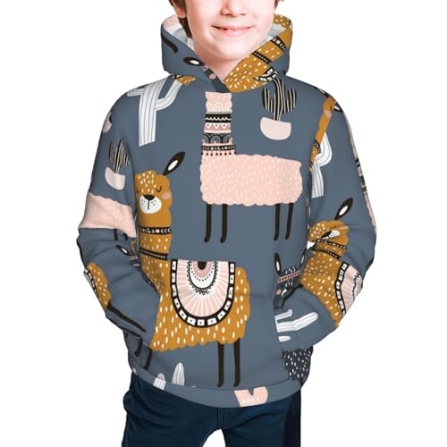 Llama and Cactus Kid Hoodies Boys Sweatshirts Girls Pullover with Pocket3