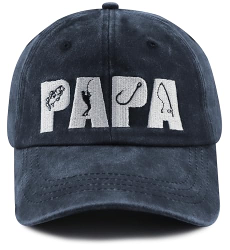 Image of Fishing Papa Hats for Men, Funny Cotton Embroidered Fishing Decor Baseball Cap for Dad Father Papa