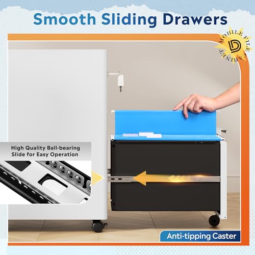 DEVAISE 2 Drawer File Cabinet, Metal Locking File Cabinet Under Desk, Rolling Filing Cabinet for Home Office Organizer Letters/Legal/A4, Easy Assembly, White - Thumbnail 4
