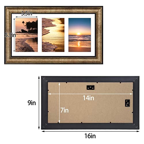 Golden State Art, 7X14 Antique Gold Photo Collage Frame With White Mat Displays (3) 4X6 Pictures - Great For Dad Gifts From Daughter Son #TOP6