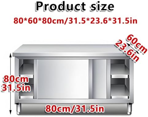 Heavy Duty Stainless Steel Kitchen Prep Table with Sliding Doors - Commercial Workbench & Cabinet for Home, Restaurant, Hotel, Garage Use - Durable, Easy-Clean Design