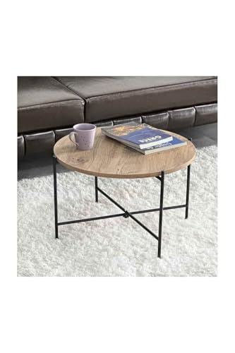 Table basse ronde de style industriel en métal robuste pour canapé