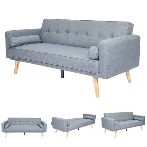 Image of 3 Seater Sofa Bed Adjustable Angle Sofa with Wooden Legs for Living Room Guest Room Office (Dark Gray)