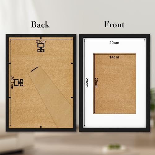 wyewye A4 Frame Wooden Photo Frames with A5 Mount, A4 Picture Frames with Stand Tabletop or Wall Hanging, A4 Black Frame Poster Frame with Plexiglass Window, Black - View 4