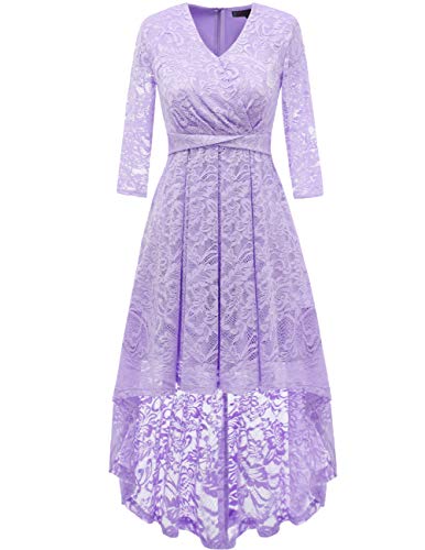 DRESSTELLS Lace Bride Dress for Women Vestidos De Mujer Elegantes Floral A-line Hi-Lo Tea Dress Plus Size for Graduation Wedding Evening Party Lavender 3XL