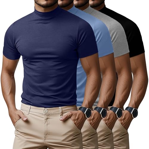 Amazon.com: Ficerd 4 Pack Men's Mock Neck T Shirts, Short Sleeve