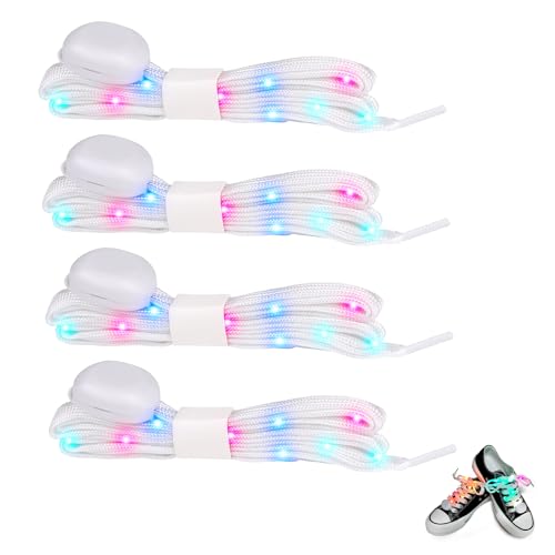 CPROSP 2 Paires Lacets Lumineux LED 120cm, Lacets Chaussures Blancs avec Lumière Colorée, pour Fête, Hip Hop Danse,Patinage