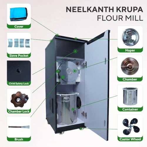 Image of Fully Automatic Domestic Atta Chakki Flour Mill with Inbuilt Vacuum | 8-10 Kg /Hr Grinding | 4.5 Kg Hopper | 2880 RPM Motor | Grinds 50+ Grains & Spices | 7-Year Motor & Lifetime Chamber Warranty