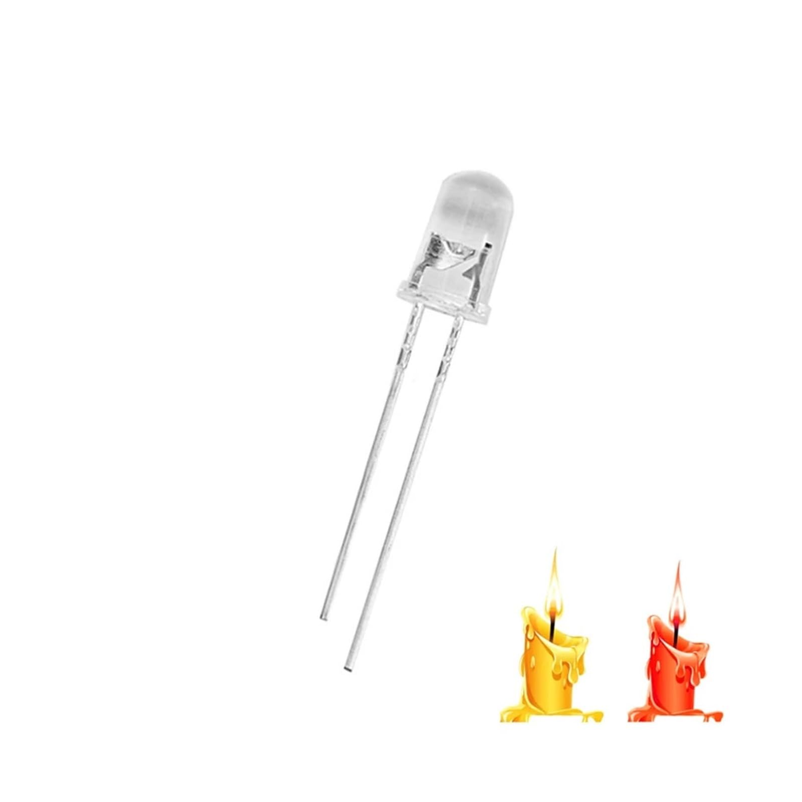 Lot de 50 diodes intermitentes LED clignotantes 3 mm, 5 mm, rouge, jaune, blanc chaud (blanc, 50 pièces, 5 mm)