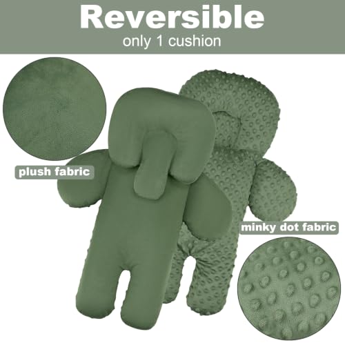 Image of Infant Car Seat Insert for Newborn Boys Girls, Extra Thick & Soft Minky Preemie Car Seat Head Body Support Cushion with Strap Pads, Perfect for Stroller, Baby Swing, Bouncer, 2-in-1 Reversible, Green