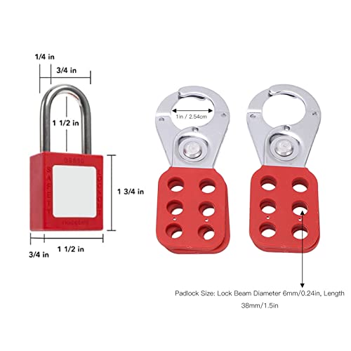 Image of Circuit Breaker Lockout Device Kit, Safty Padlock Loto Tags Hasps Set Electrical Lockout Tagout Kit Tag Hasp Safety Padlock Set Rustproof for Lock Out Tag Out Station