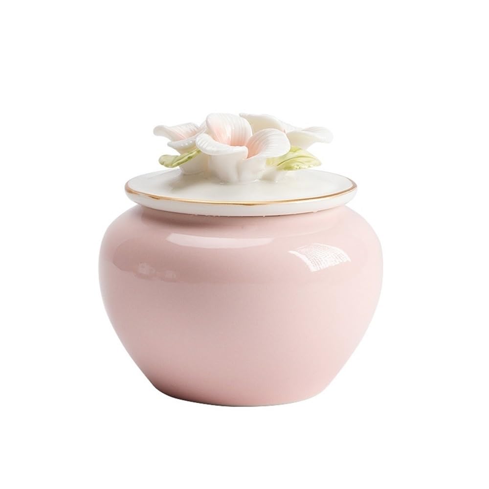 CHENGAIJIAN Tea Canister Ceramic Pinch Flower Tea Canister Household Sealed Storage Jarfor, Coffee Beans, Candy, Etc(Pink)