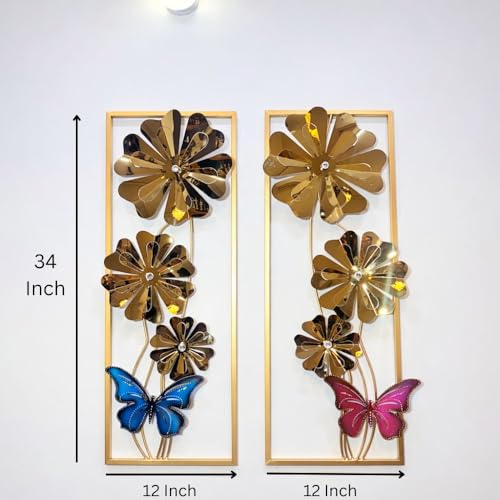 Image of Framing Hub Iron Handcrafted Leaf Metal Wall Art | Multicolor Abstract Large Wall Frame Decor for Living Room, Bedroom, Drawing Room Home Decoration (Size 12x34 Inch)