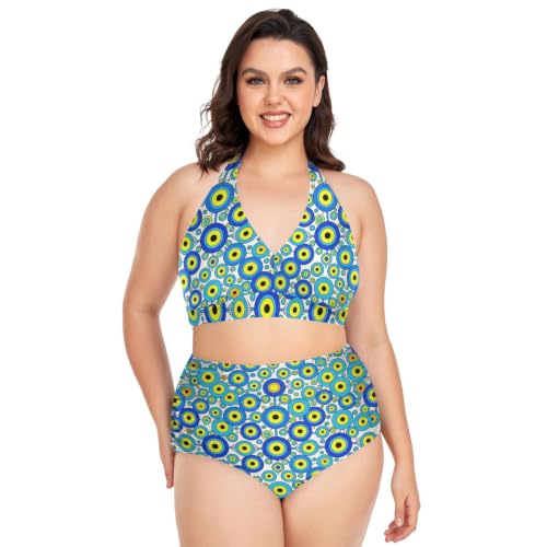 Bikini grande taille réglable galbant avec son motif bleu maillot de bain gainant dos nu chic