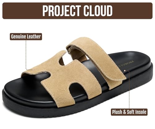 Image of Project Cloud 100% Genuine Leather Sandals for Women Footwear - Stylish Womens Sandals with Plush & Soft Insole - Non-Slip and Water-Resistant Beach Sandals Slides for Women (Mayvy)