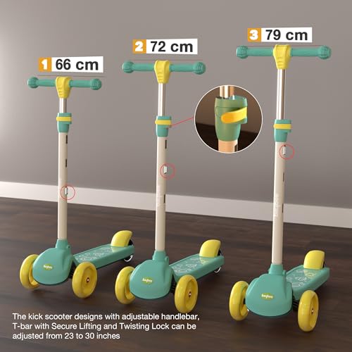 Image of Baybee Blaze Storm Skate Scooter for Kids, 3 Wheel Kid Scooter with 3 Height Adjustable Handle, Kick Scooter with LED PU Wheels & Brake | Runner Scooter for Kids 2-10 Years Boys Girls (Light Green)