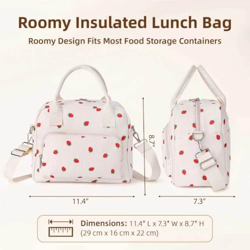 Image of LOVELYWIND Large Insulated Lunch Bag Women, Cute Strawberry Lunch Box 12L | Large Shoulder Strap Lunch Tote With Insulated Lining; Stylish Look For Work, School, Picnic, And Organized Meals.