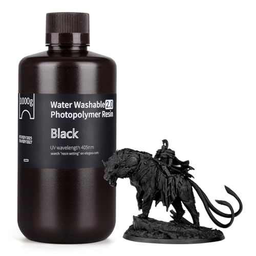 Image of ELEGOO Water Washable 3D Printer Resin 2.0, Fast Curing Photopolymer Resin for Mars Saturn Jupiter MSLA DLP LCD 3D Printing, 385-405nm UV Curing 3D Printing Liquid, Black 1000g