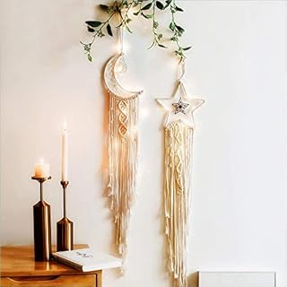 PINK FOREST Bohemian Dream Catcher,Handmade Crochet Moon Star Dreamcatcher Macrame Wall Hanging Art Decor for Kids Room Apartment Dorm Decoration Wedding Ornament Craft,2 Pieces