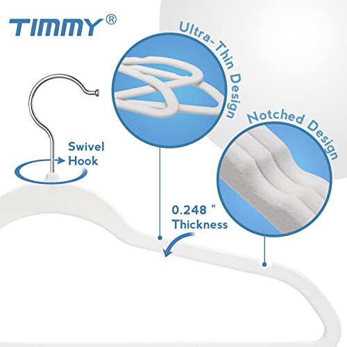 TIMMY Non-Slip Velvet Hangers - Suit & Coat (50-Pack) Ultra Thin Space Saving Heavy Duty Hangers Hold Up-to 10 Lbs - White/Silver - Thumbnail 3