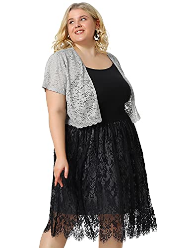 Image of Agnes Orinda Plus Size Bolero Shrugs for Women Lightweight Open Front Short Sleeve Cropped Lace Cardigan 2X Grey