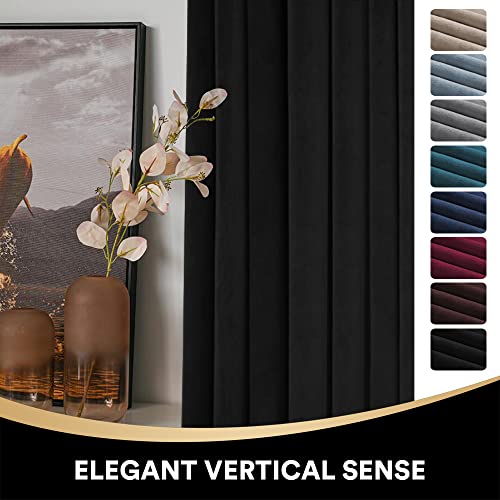 Princedeco Blackout Velvet Curtains Thermal Insulated Window Drapes 72 Inches Length Sound Reducing Heavy Matt Solid Rod Pocket Drapes/Panels For Living Room/Bedroom, Each 52 X 72 Inch, Black #TOP6