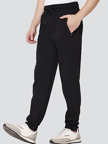 Image of Cotton Lowers for Men, Regular Fit, Zip Pocket, Night Pant, Joggers, Sports Trousers, Gym n Lounge Wear Track Pant for Boys Black XXL