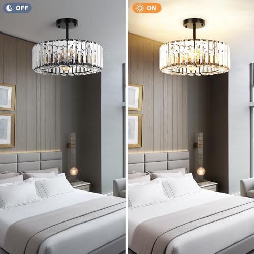 FRIDEKO HOME Modern Crystal Ceiling Lights Fixture 4-Lights, Round Black Chandeliers Ceiling Light with E27 Base, LED Light Fittings Ceilings for Bedroom, Living Room, Hallway, Kitchen - Image 3