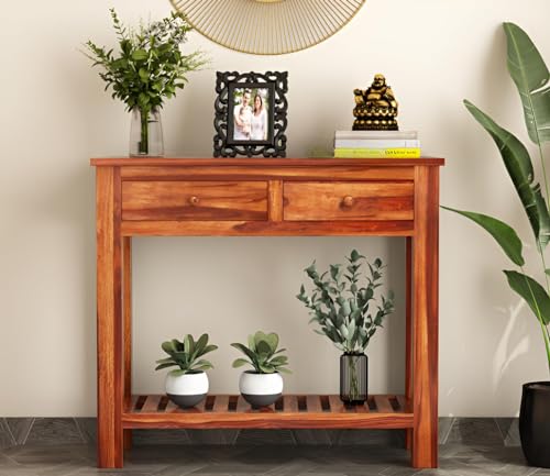 Image of Solid Sheesham Wood Console Table for Living Room Furniture | Hallway Enteryway Console for Home and Office | (Honey Finish)