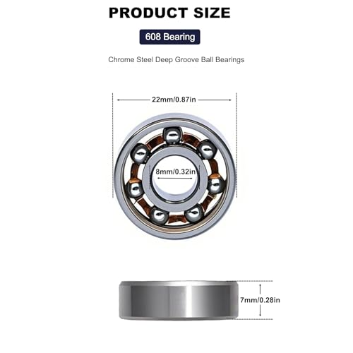 20 Pcs 608 Ball Bearings –High Precision Rating Fidget Spinner Bearing Miniature Deep Groove Ball Bearings (8mm x 22mm x 7mm)