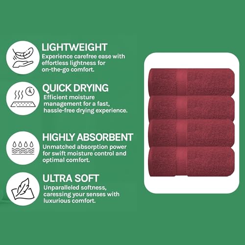 Image of Sulfar 100% Combed Cotton, Quick Drying Highly Absorbent Thick Bathroom Towels, Luxury Bath Towel Set (Pack of 4, 70 X 140 cm) - 600 GSM (Red Wine)